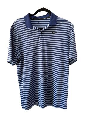 Nike Golf Mens Dri-Fit Polo Casual Travel Short Sleeve Blue Striped Medium